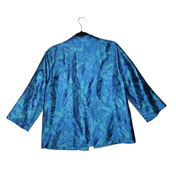 New Caroline Rose Blue Open Front Hawaiian Floral Jacquard Jacket Size XS - Picture 4 of 8